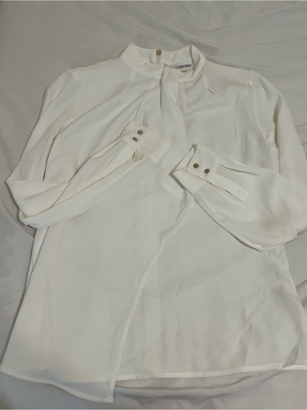 Calvin Klein Cream Tie-Neck Long-Sleeve Blouse